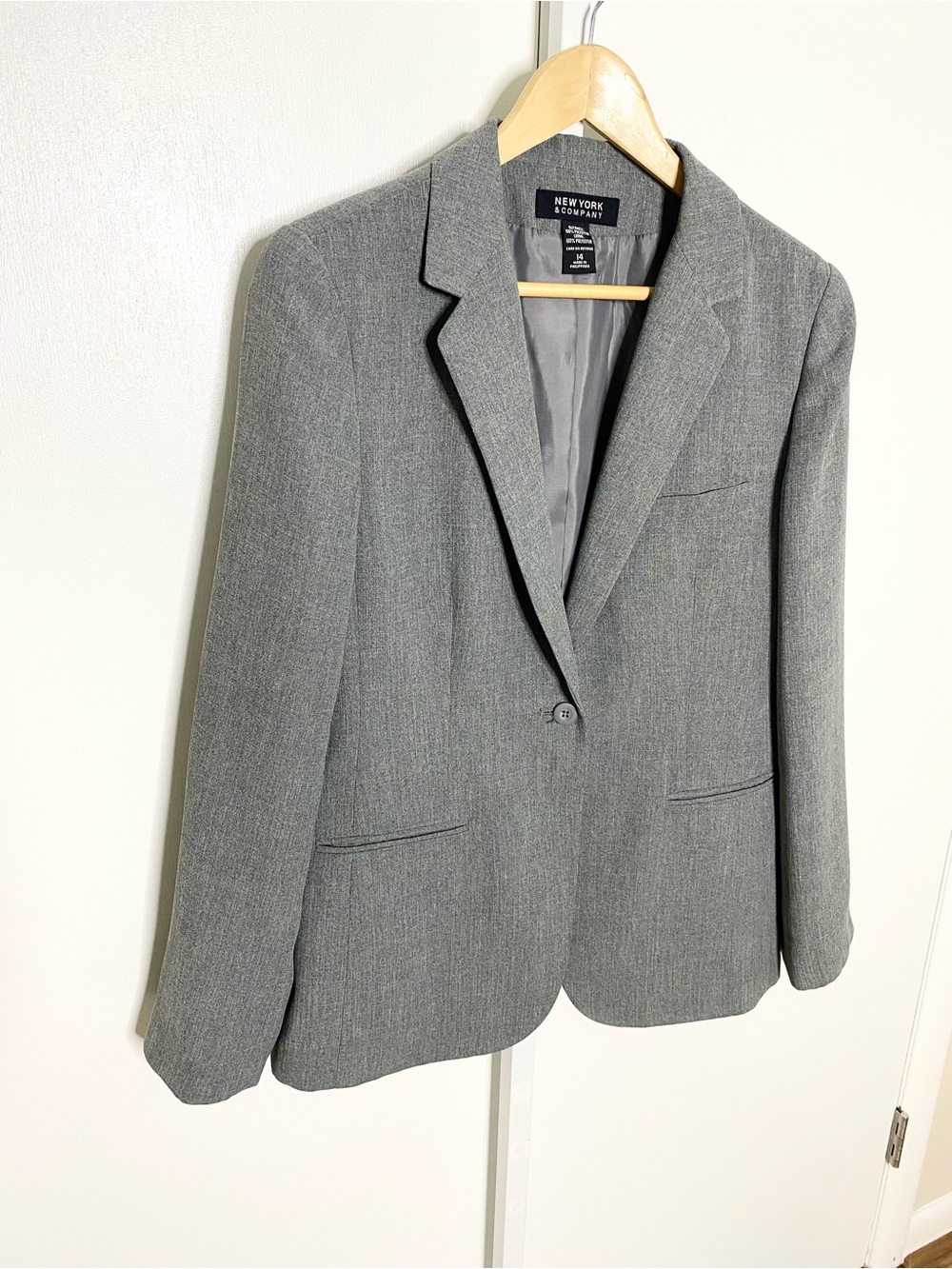 New York & Company | Y2K Grey/Gray One-Button Model Off-Duty Blazer Sz 14 - Picture 2 of 16